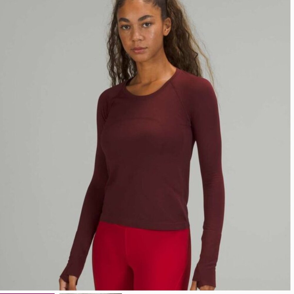 Lululemon Swiftly Tech Long Sleeve 2.0 Race Length, Red Merlot, Size 10